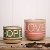 Set of 2 Love & Hope Embossed Gloss Ceramic Planters - Pink