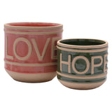 Set of 2 Love & Hope Embossed Gloss Ceramic Planters - Pink