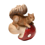 Squirrel Tipping a Mushroom Over Resin Figurine - Brown & Red