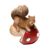 Squirrel Tipping a Mushroom Over Resin Figurine - Brown & Red