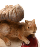 Squirrel Tipping a Mushroom Over Resin Figurine - Brown & Red