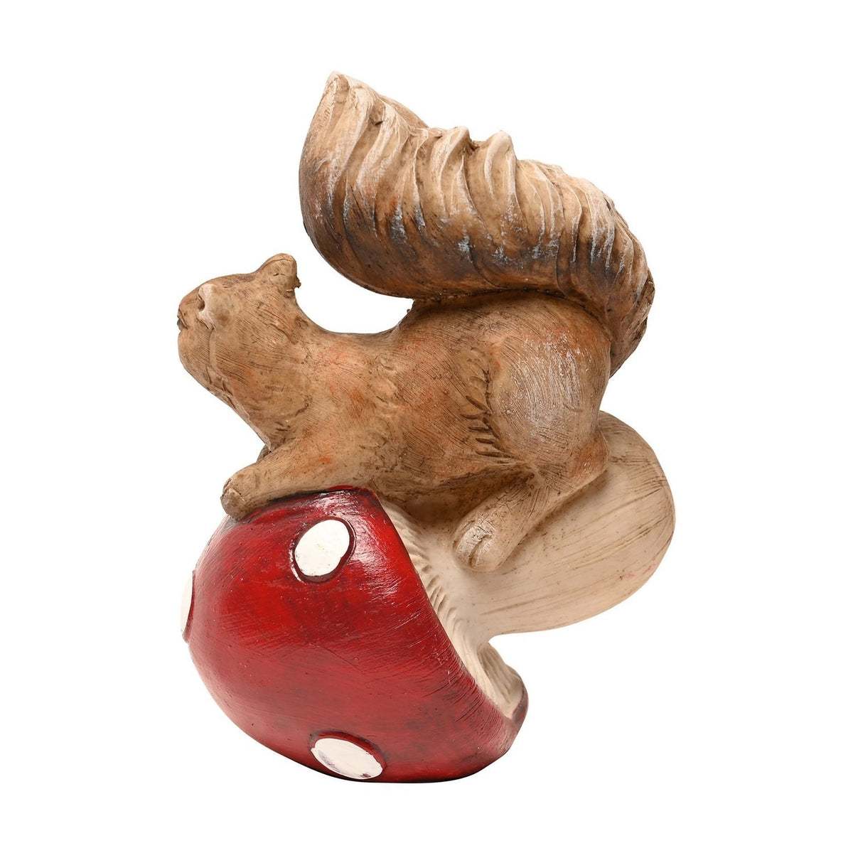 Squirrel Tipping a Mushroom Over Resin Figurine - Brown & Red