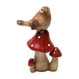 Bird Standing on Mushrooms Resin Figurine - Brown & Red