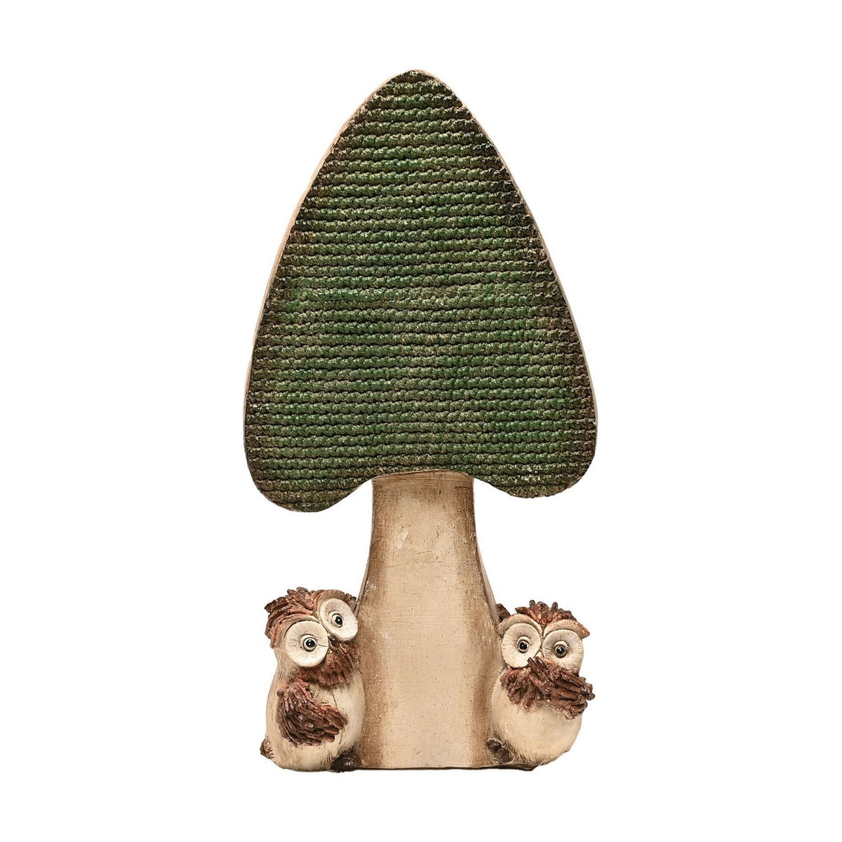 2 Owls with Mushroom Vintage Resin Figurine - Green & Brown