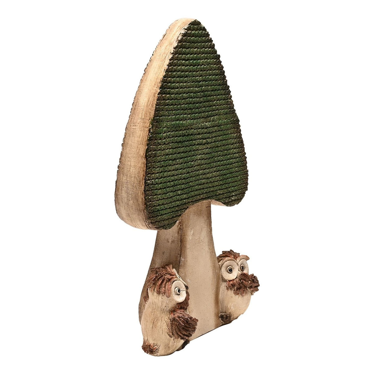 2 Owls with Mushroom Vintage Resin Figurine - Green & Brown