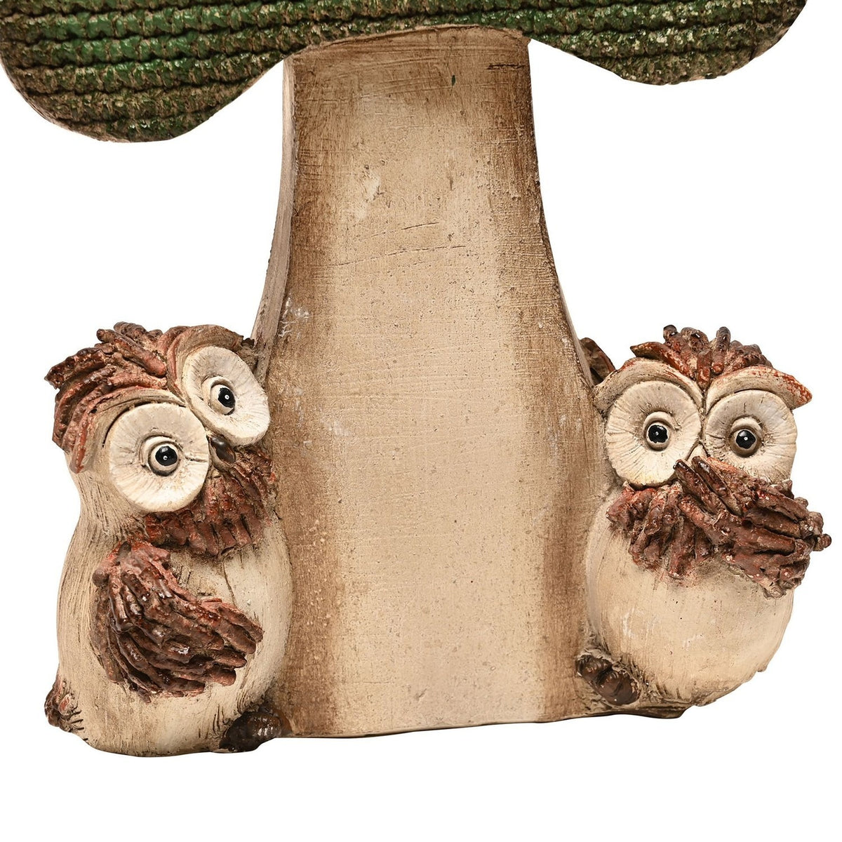 2 Owls with Mushroom Vintage Resin Figurine - Green & Brown