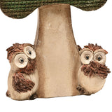2 Owls with Mushroom Vintage Resin Figurine - Green & Brown