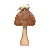 2 Birds on a Mushroom Wood Effect Resin Figurine - Brown
