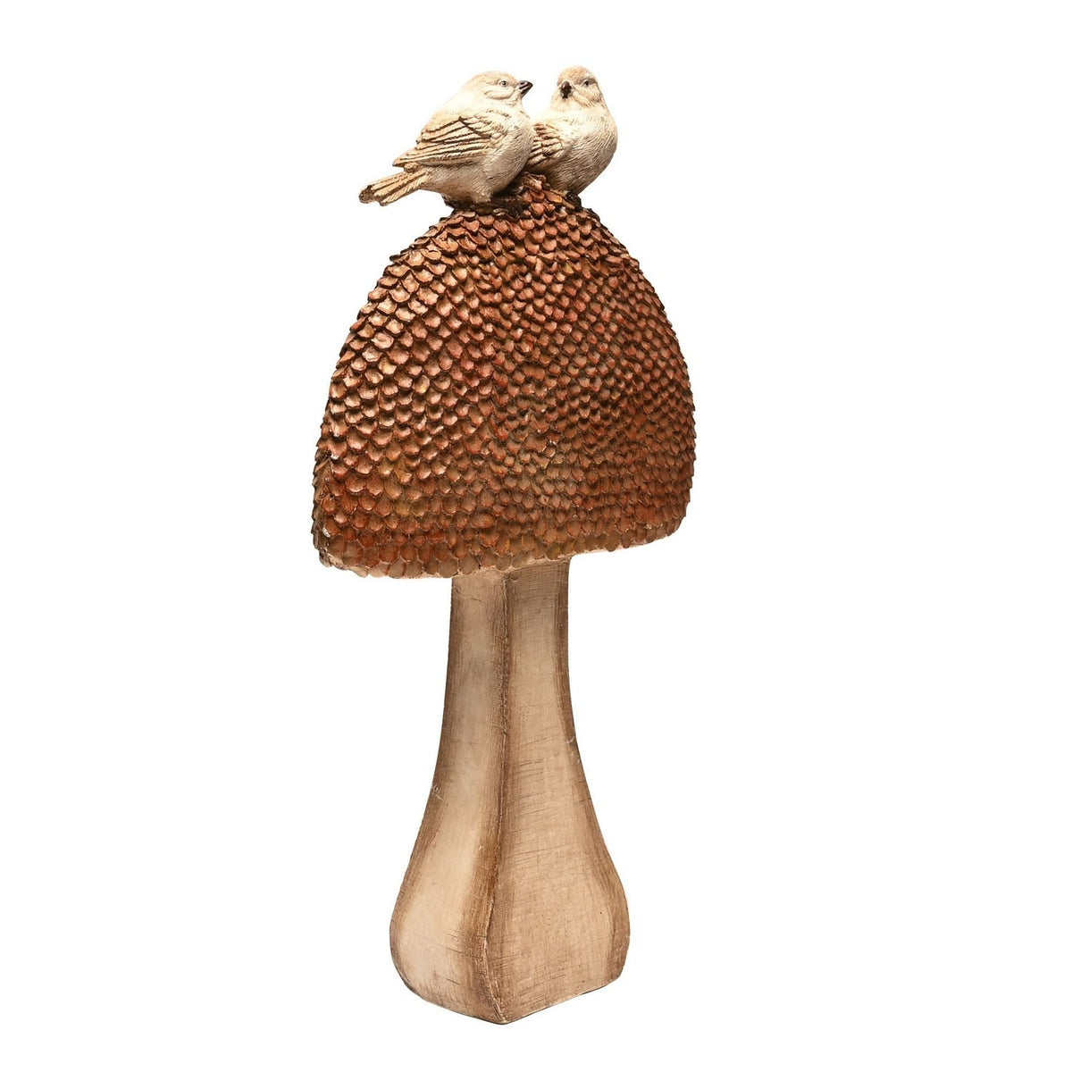 2 Birds on a Mushroom Wood Effect Resin Figurine - Brown