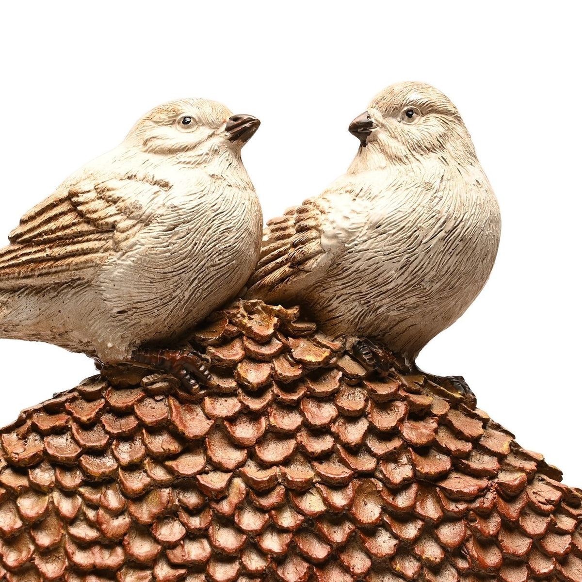 2 Birds on a Mushroom Wood Effect Resin Figurine - Brown