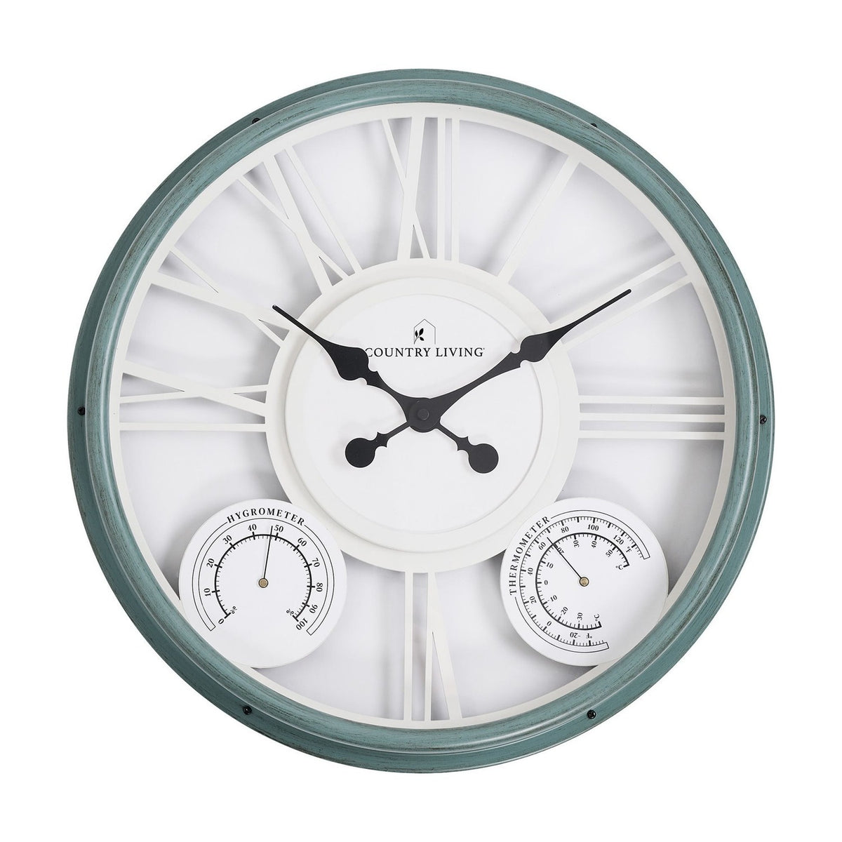 Garden Plastic Wall Clock with Thermometer 44.6cm - Blue