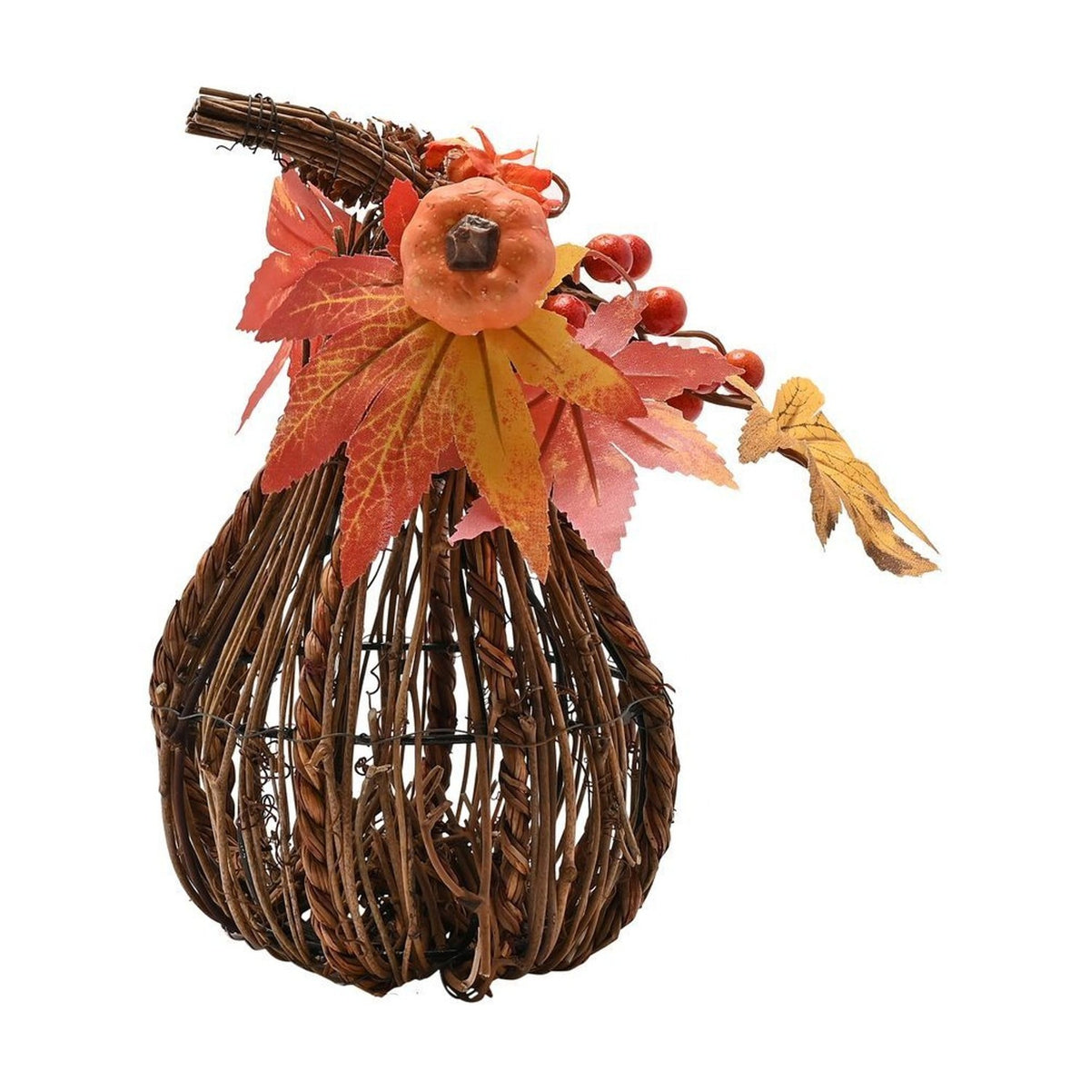 Handmade Natural Rattan Tall Pumpkin Decoration - Orange