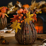 Handmade Natural Rattan Tall Pumpkin Decoration - Orange