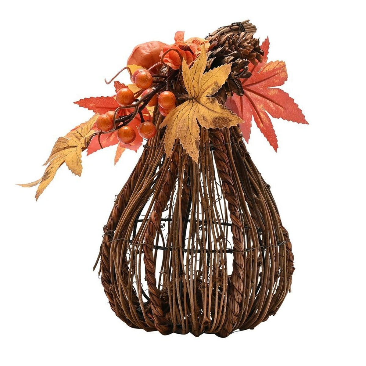 Handmade Natural Rattan Tall Pumpkin Decoration - Orange