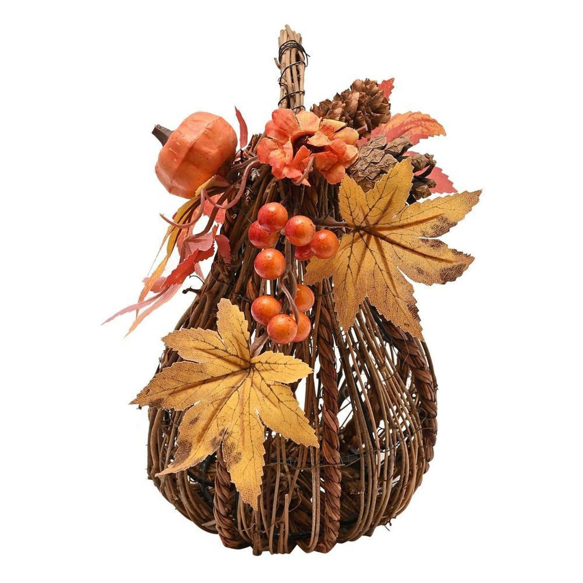 Handmade Natural Rattan Tall Pumpkin Decoration - Orange