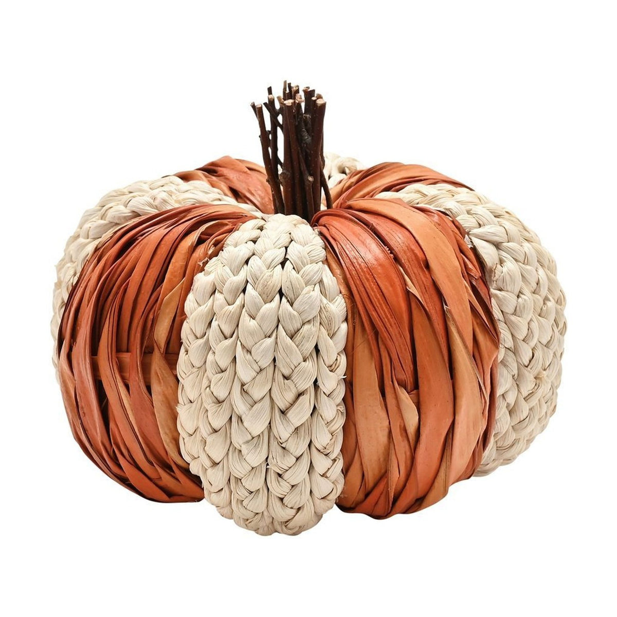 Woven Natural Leaves Pumpkin Ornament 20cm x 16cm - Orange