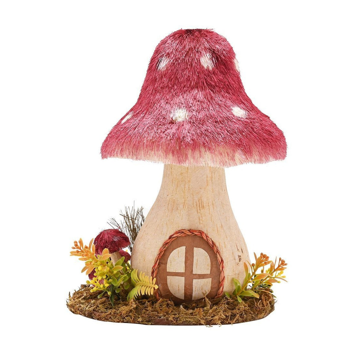 Natural Handmade Mushroom House Figurine - Pink & Cream
