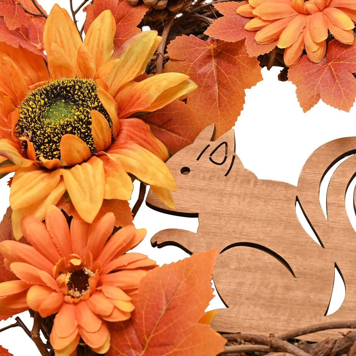 Natural Handmade Autumn Leaf Wreath with Squirrel - Orange