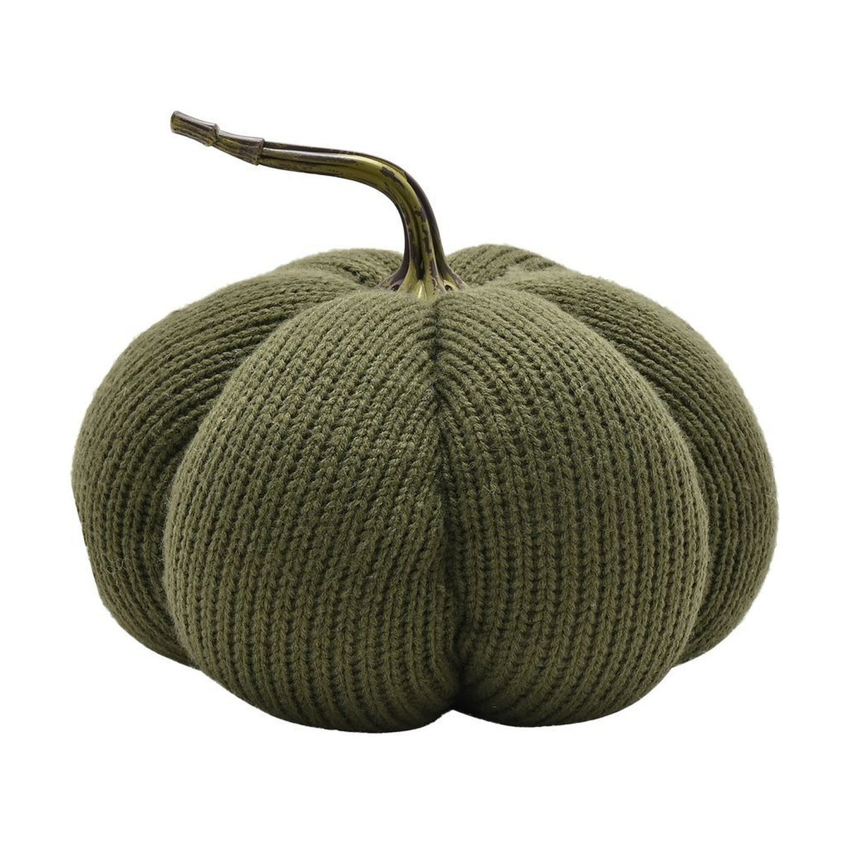 Knitted Pumpkin Plastic Door Stop with Curved Stem - Green