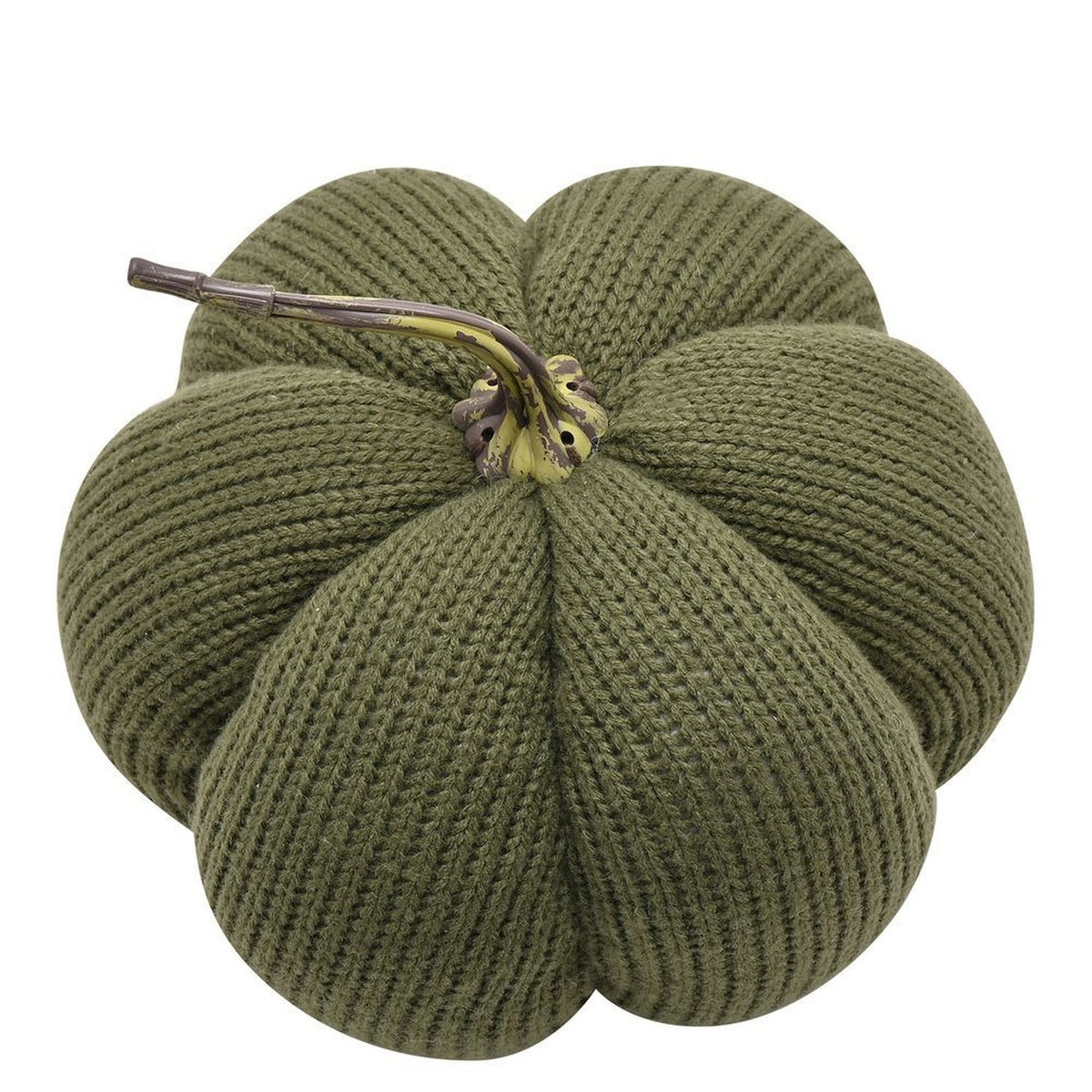 Knitted Pumpkin Plastic Door Stop with Curved Stem - Green