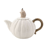 Speckled Pumpkin Ceramic Teapot with Hedgehog Lid - White