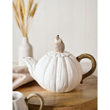 Speckled Pumpkin Ceramic Teapot with Hedgehog Lid - White