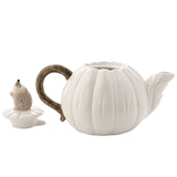 Speckled Pumpkin Ceramic Teapot with Hedgehog Lid - White