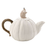Speckled Pumpkin Ceramic Teapot with Hedgehog Lid - White