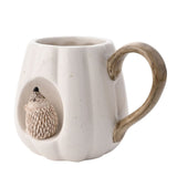 Pumpkin Ceramic Mug with Hedgehog and Brown Handle - White