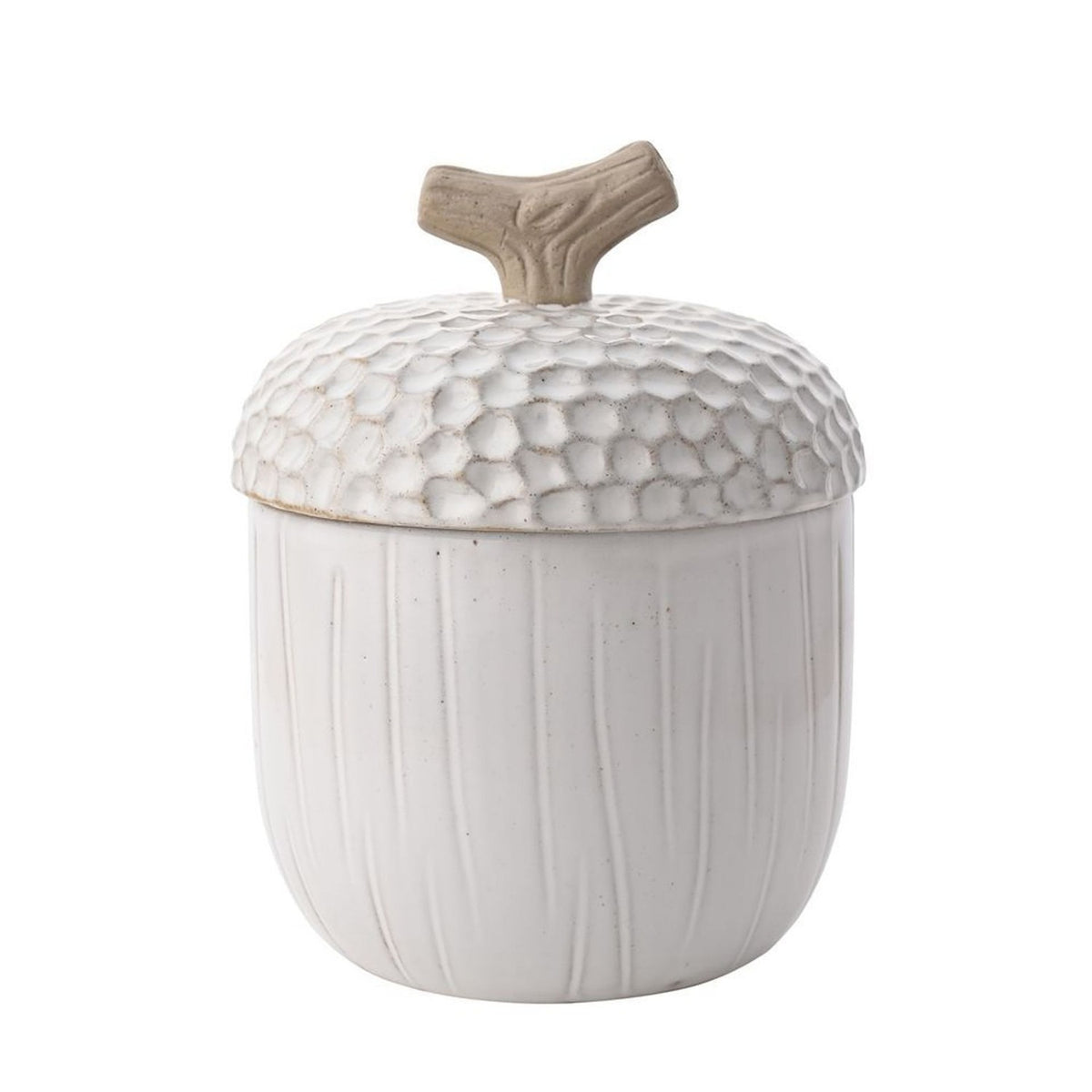 Large Acorn Ceramic Storage Jar with Twig Knob Lid - White