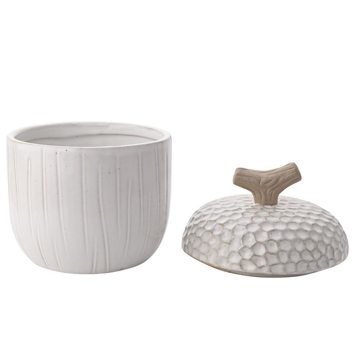 Large Acorn Ceramic Storage Jar with Twig Knob Lid - White