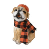 Pumpkin Hat Bulldog Resin Garden Ornament - Brown & Orange