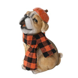 Pumpkin Hat Bulldog Resin Garden Ornament - Brown & Orange
