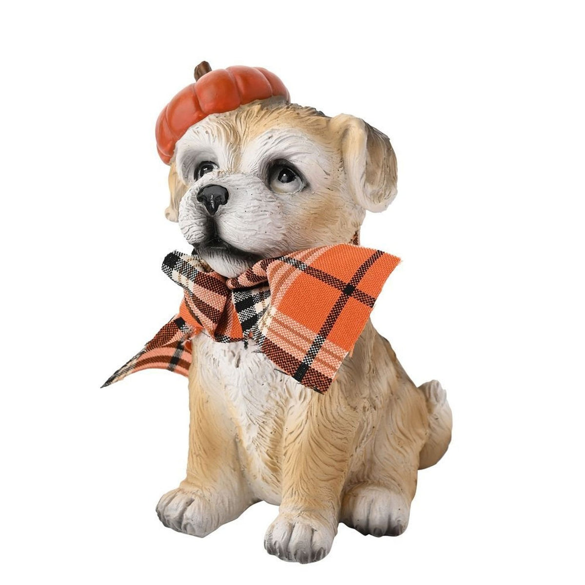 Border Terrier in Pumpkin Hat Resin Garden Ornament - Brown