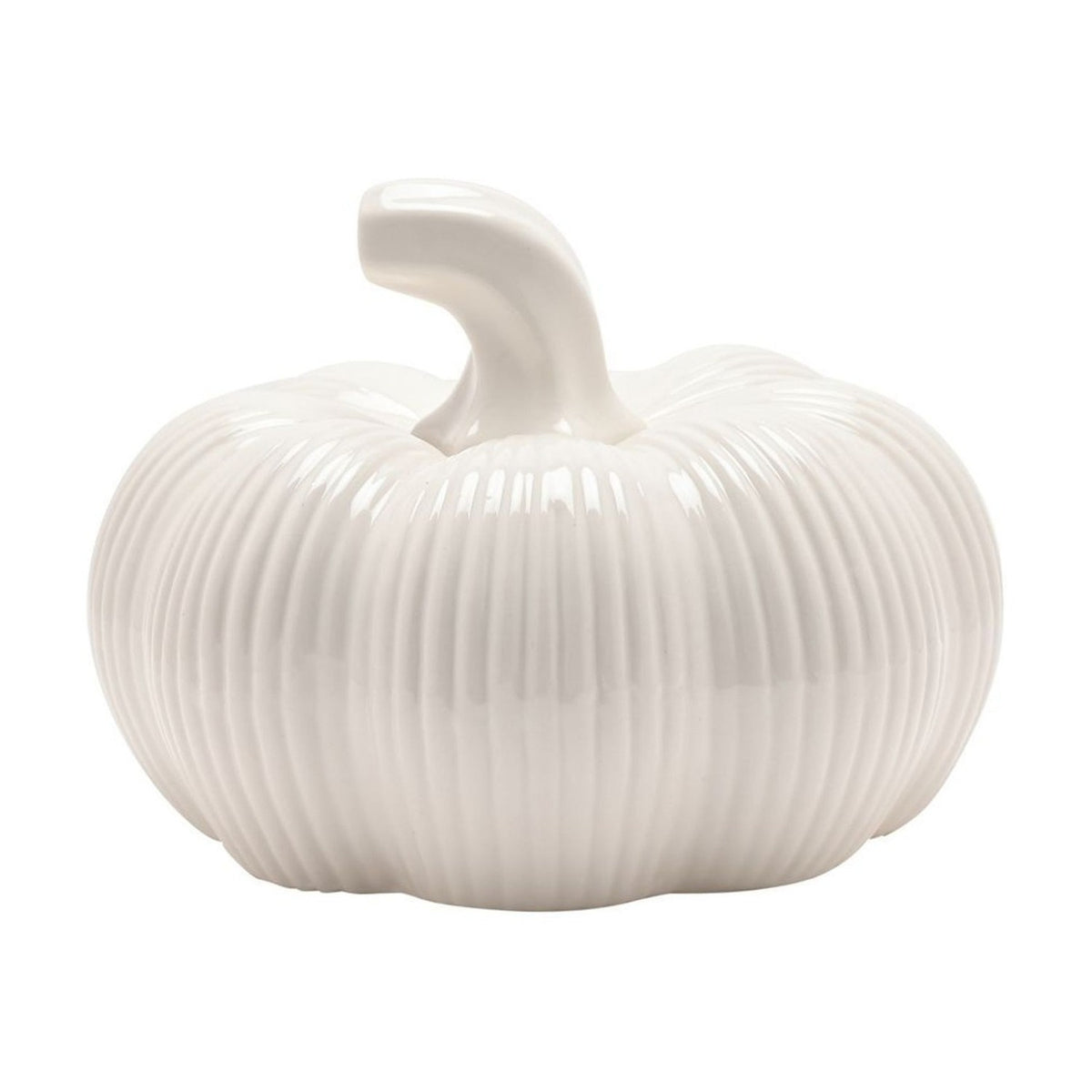 Ribbed Pumpkin Glazed Ceramic Figurine with Stalk - White