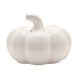 Ribbed Pumpkin Glazed Ceramic Figurine with Stalk - White