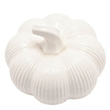 Ribbed Pumpkin Glazed Ceramic Figurine with Stalk - White