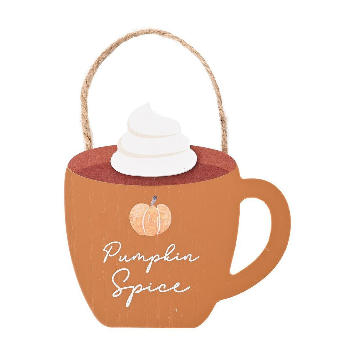 Pumpkin Spice Mug MDF Plaque with Hanging Cord - Orange