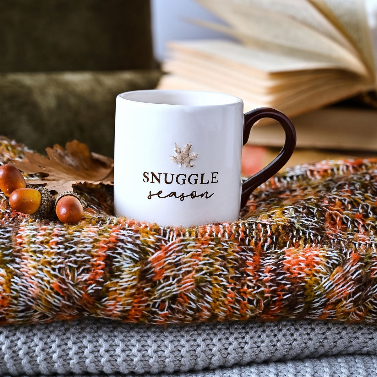 Snuggle Season Ceramic Mug with Brown Handle 300ml - White