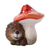 Hedgehog and Spotted Toadstool Glazed Resin Ornament - Brown
