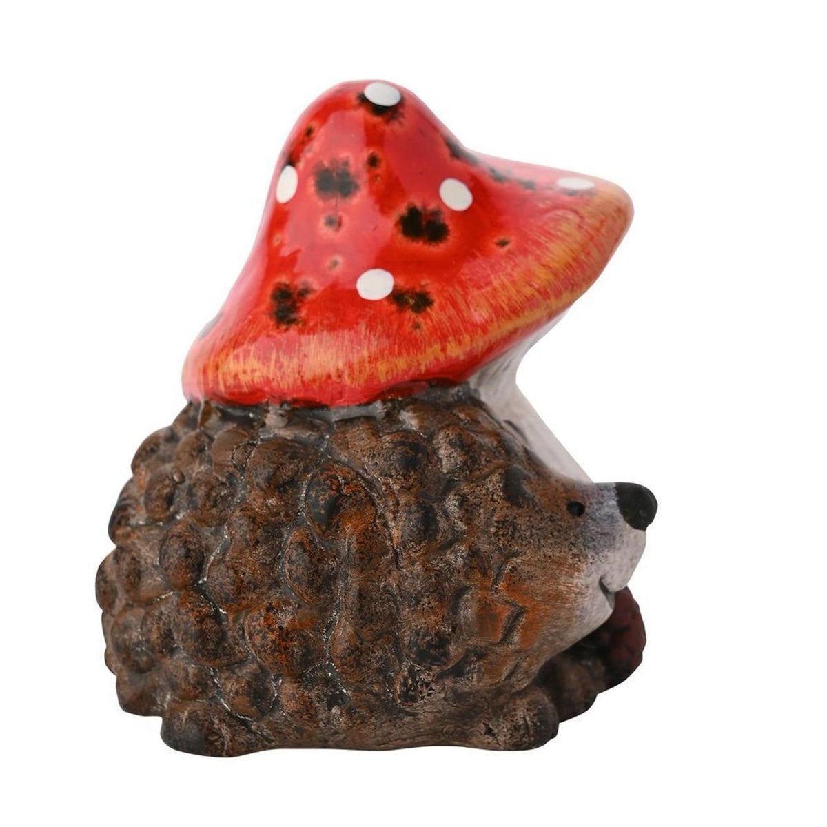 Hedgehog and Spotted Toadstool Glazed Resin Ornament - Brown