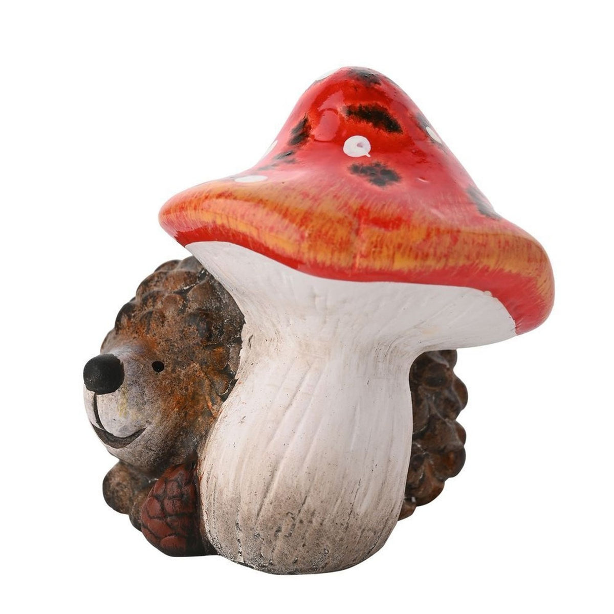 Hedgehog and Spotted Toadstool Glazed Resin Ornament - Brown