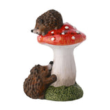 2 Hedgehogs on a Toadstool Glazed Resin Ornament - White