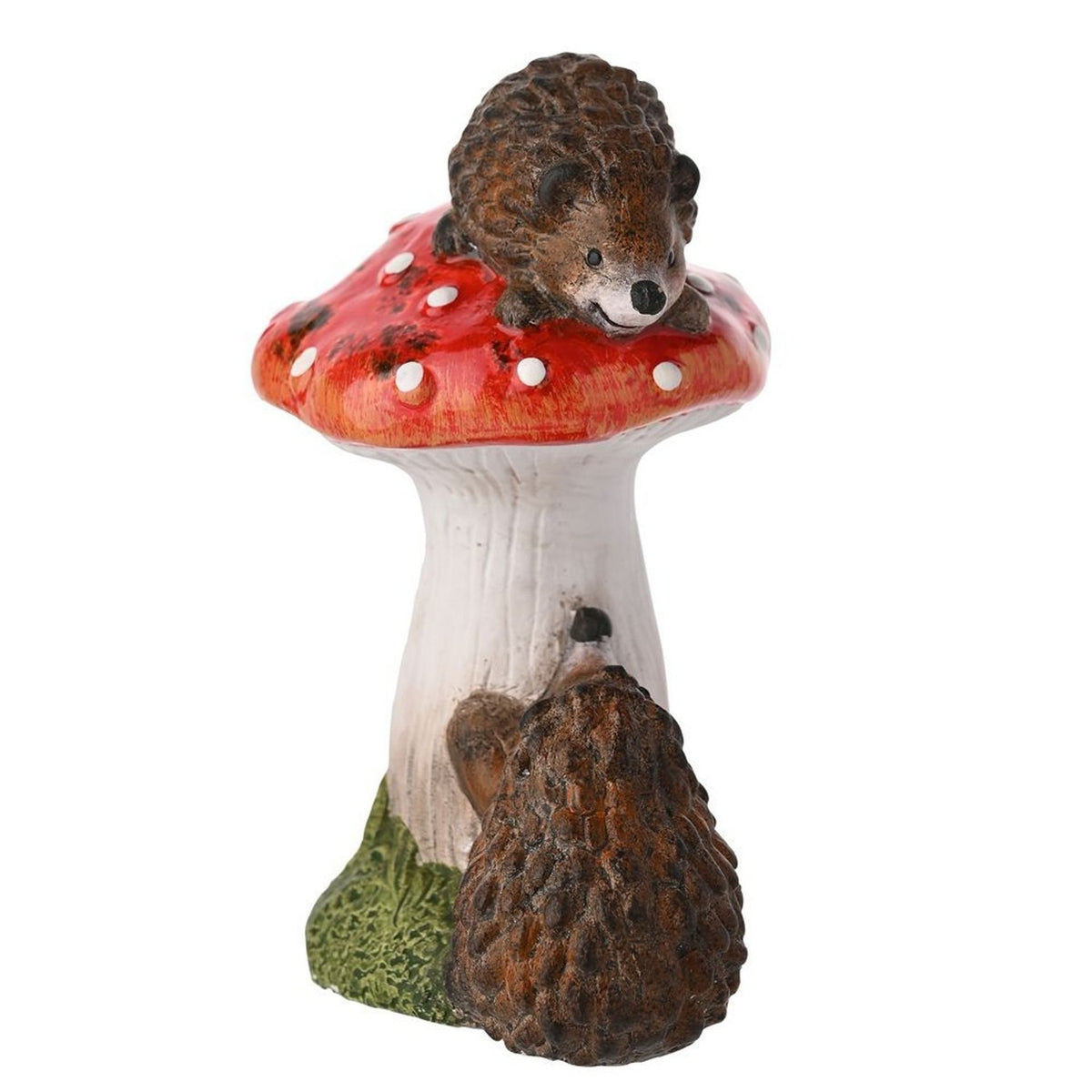 2 Hedgehogs on a Toadstool Glazed Resin Ornament - White
