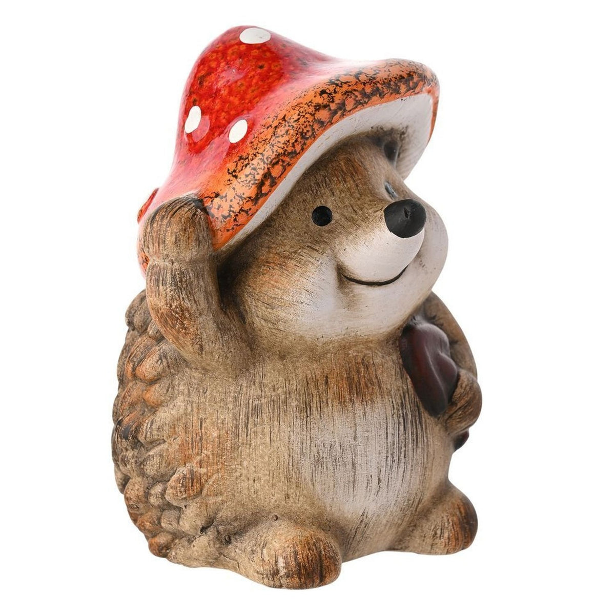 Large Resin Hedgehog Ornament with Toadstool Hat - Brown