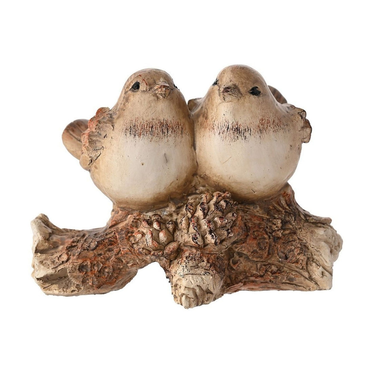 Two Wood Effect Resin Birds on a Branch Decoration - Brown