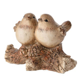 Two Wood Effect Resin Birds on a Branch Decoration - Brown
