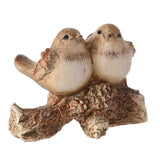 Two Wood Effect Resin Birds on a Branch Decoration - Brown