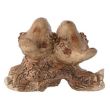 Two Wood Effect Resin Birds on a Branch Decoration - Brown