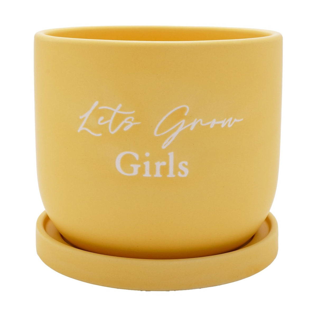 Lets Grow Girls Round Ceramic Planter with Saucer - Yellow